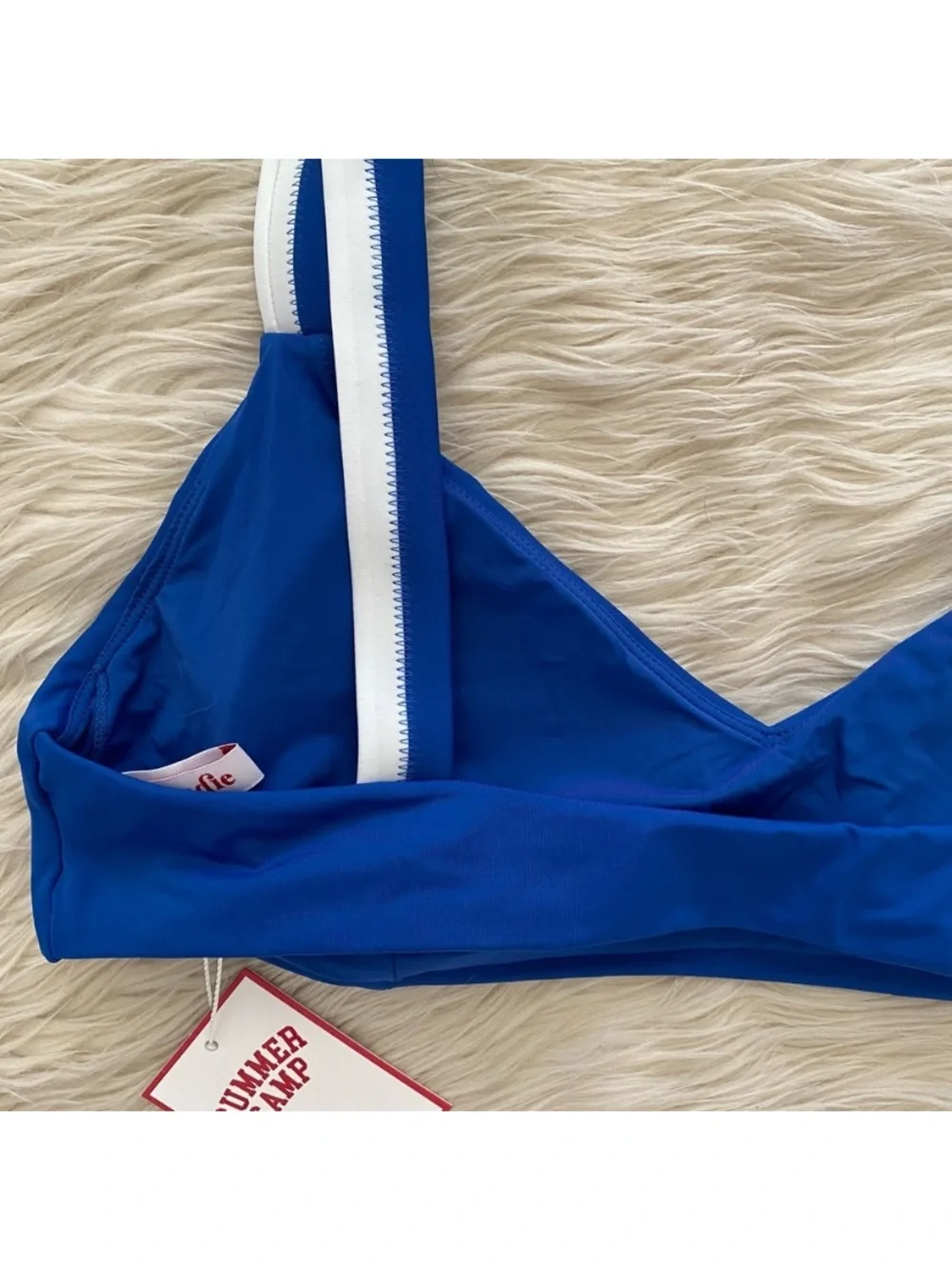 Andie Rockley Bikini Top Swimsuit Mazarine Dark Blue White Sporty Vacation L